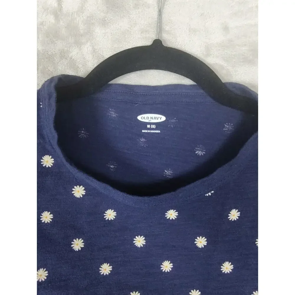 Girls Old Navy Lot of 2 Top Medium (8) Blue & Blue w/ White Flowers 1 NWT 1 Used